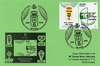 Tarjeta del Matasellos de presentaci�n del sello del Centenario del Real Oviedo de la Hoja bloque de equipos centenarios.